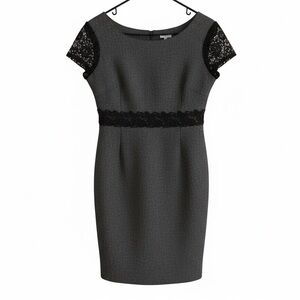 J. Crew Black and Gray Midi Dress with Lace